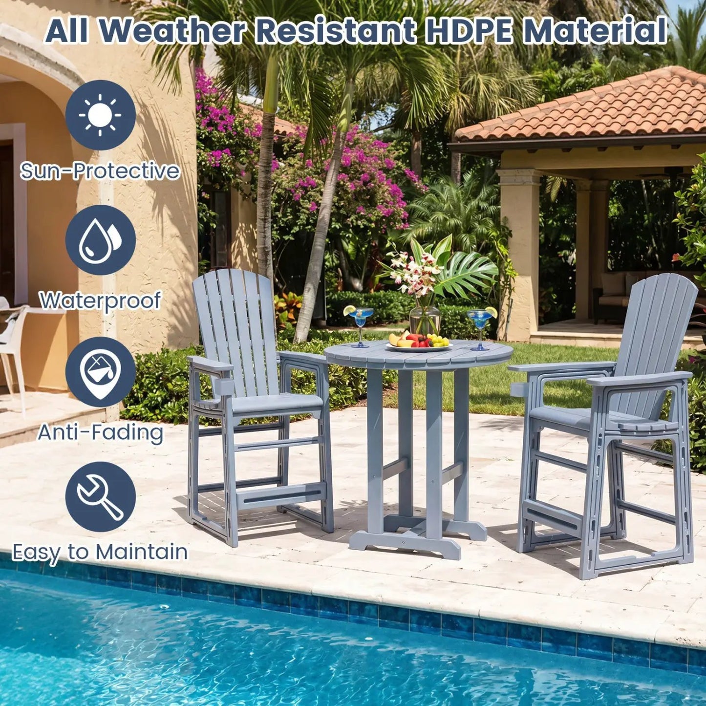 Outdoor Bar Stool 29 Inch Height With Backrest