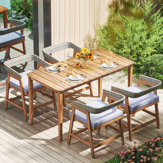 Outdoor Acacia Wood Patio Wicker Dining Chairs Set of 4 with Seat Cushion-Gray - Tampa Home & Garden Store