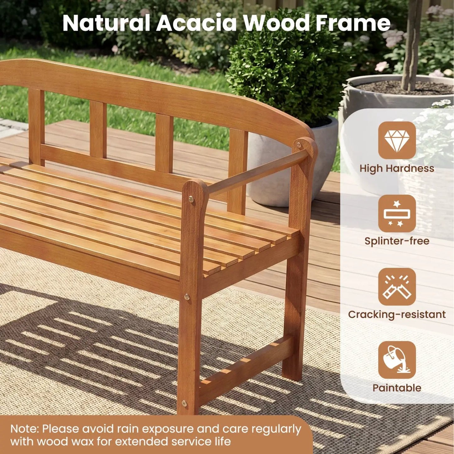 Acacia Wood Garden Bench With Backrest and Arms