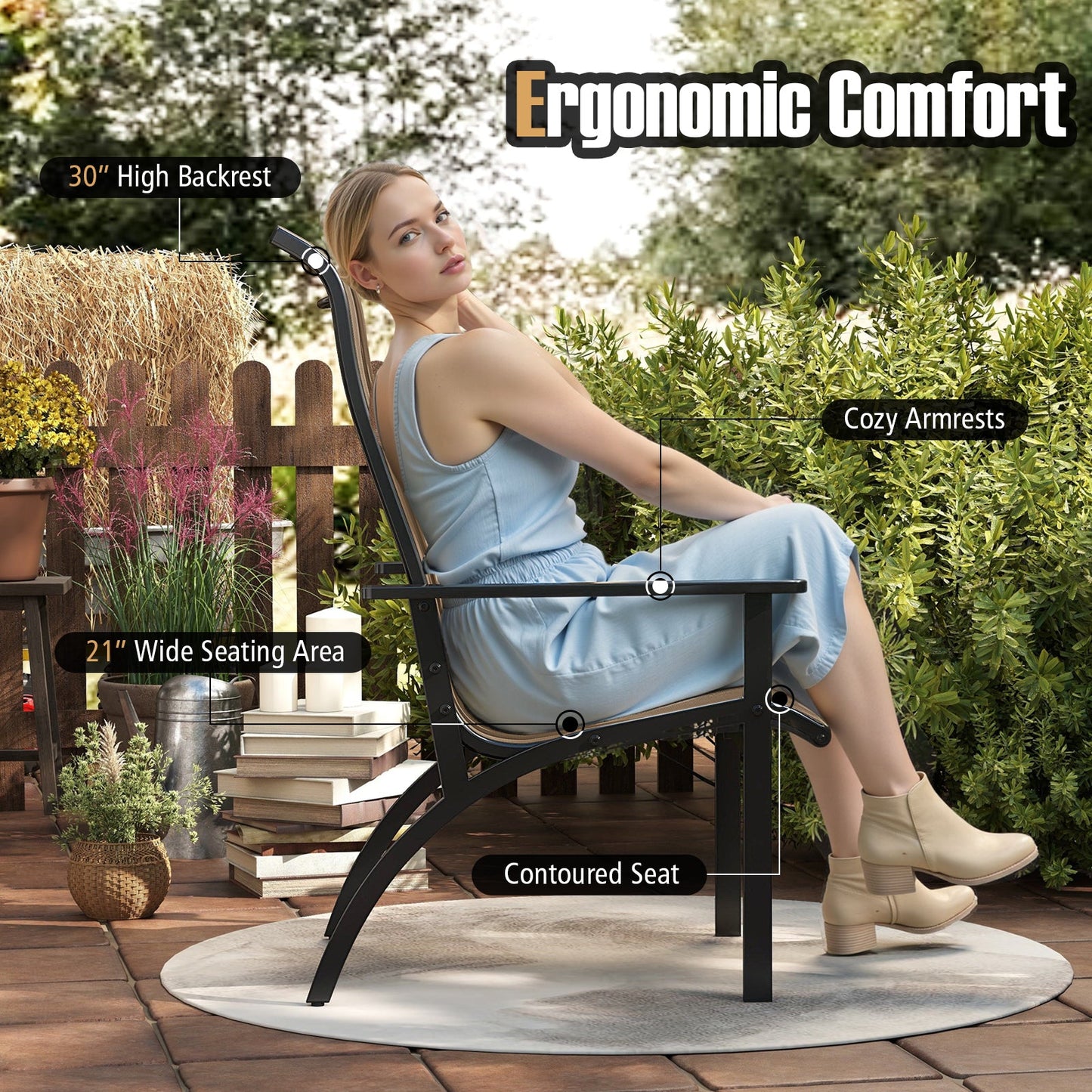 Adirondack Chair with High Back Metal Frame by DirectDeals, black, contoured seat on Tampa Home & Garden Store