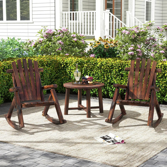 Outdoor Adirondack Rocking Chair for Adults Solid Wood Porch Rocker-Brown - Tampa Home & Garden Store