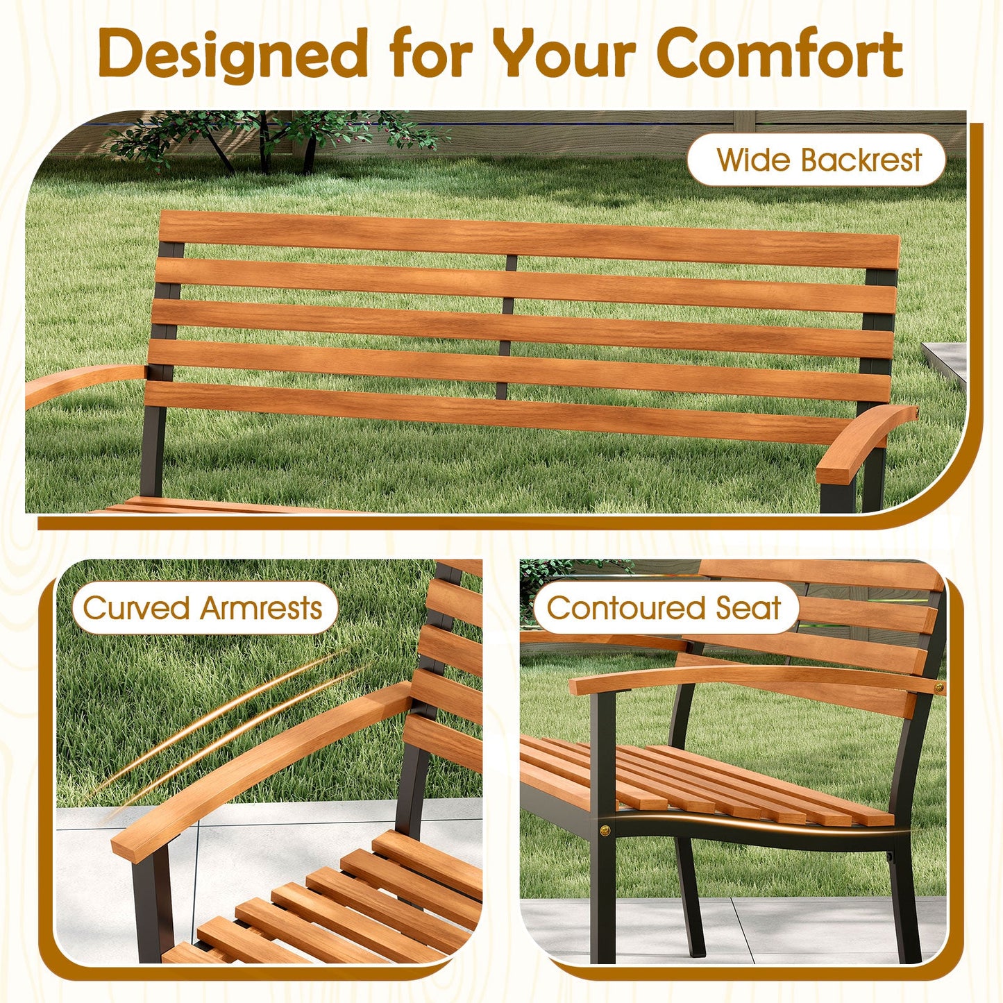 Acacia Wood Patio Bench Loveseat with Backrest DirectDeals on Tampa Home & Garden Store