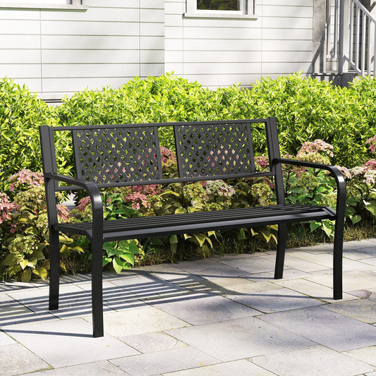 Outdoor Bench Metal Loveseat Patio Bench for 2-3-Person-Black - Tampa Home & Garden Store
