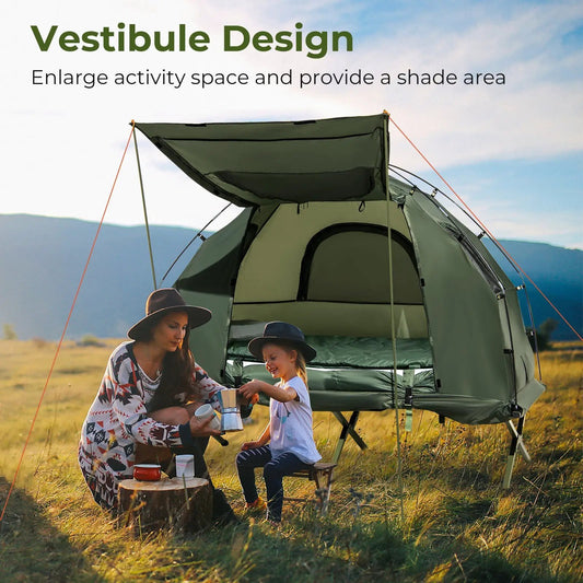 1-Person Folding Camping Tent with Sunshade and Air Mattress - Tampa Home & Garden Store