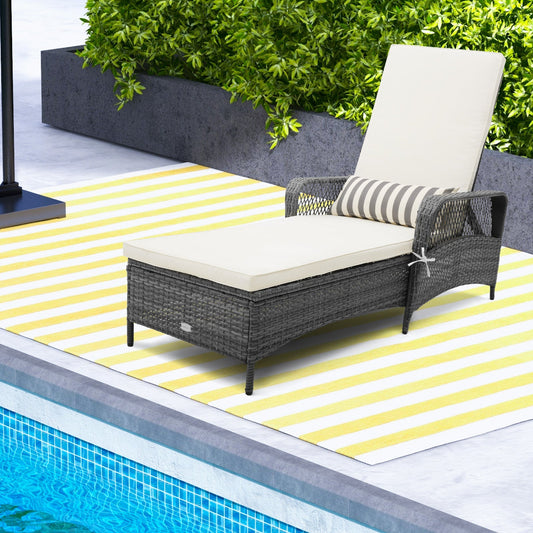 Outdoor Chaise Lounge Chair Recliner with 6-Level Backrest Cushion and Pillow - Tampa Home & Garden Store