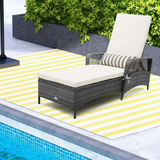 Outdoor Chaise Lounge Chair Recliner with 6-Level Backrest Cushion and Pillow - Tampa Home & Garden Store