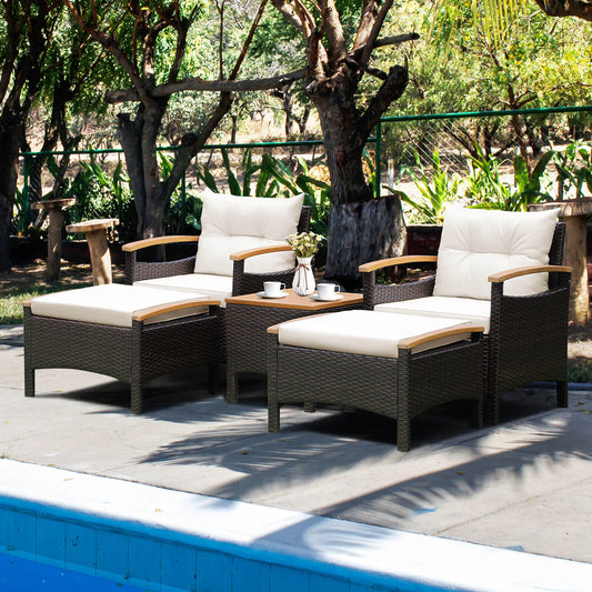 5 Pieces Patio Conversation Set with Cushions Coffee Table and 2 Ottomans - Tampa Home & Garden Store