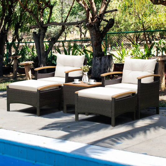 5 Pieces Patio Conversation Set with Cushions Coffee Table and 2 Ottomans - Tampa Home & Garden Store