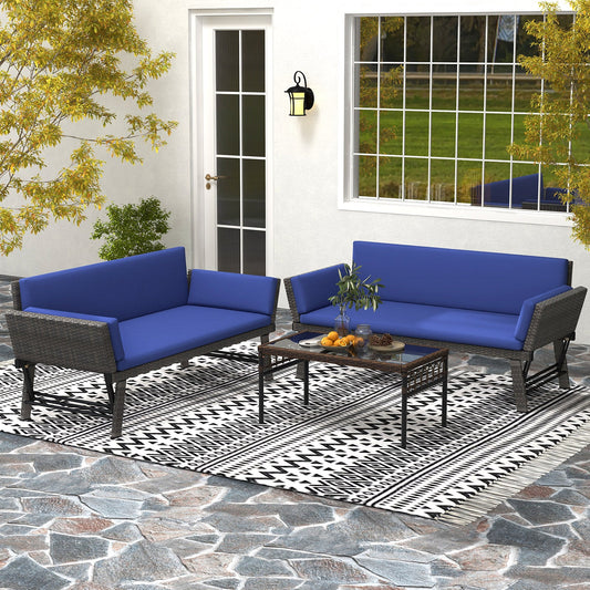 Outdoor Convertible Sofa Daybed with Adjustable Armrests for Balcony-Navy - Tampa Home & Garden Store