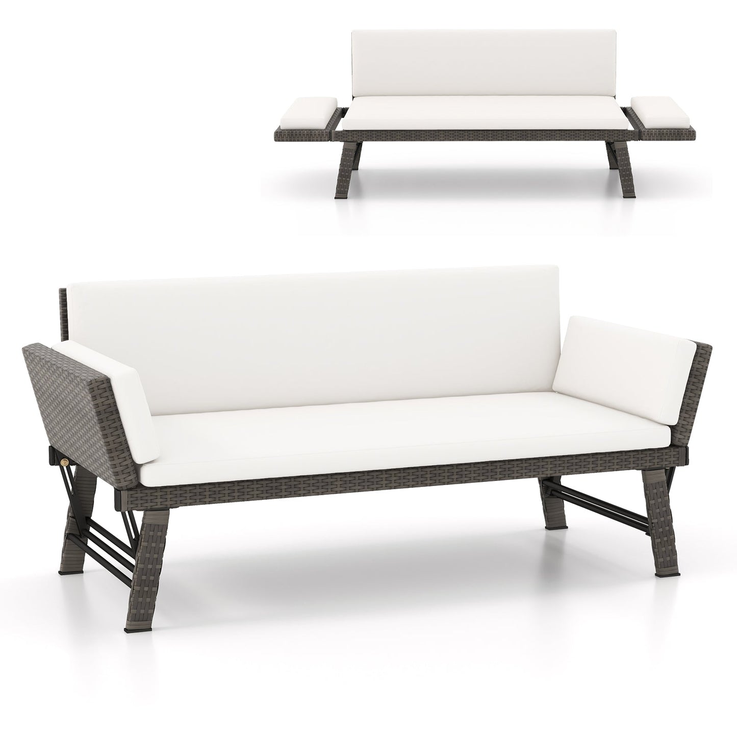 Sofá Cama Convertible para Exterior con Reposabrazos Ajustables para Balcón - Azul Marino