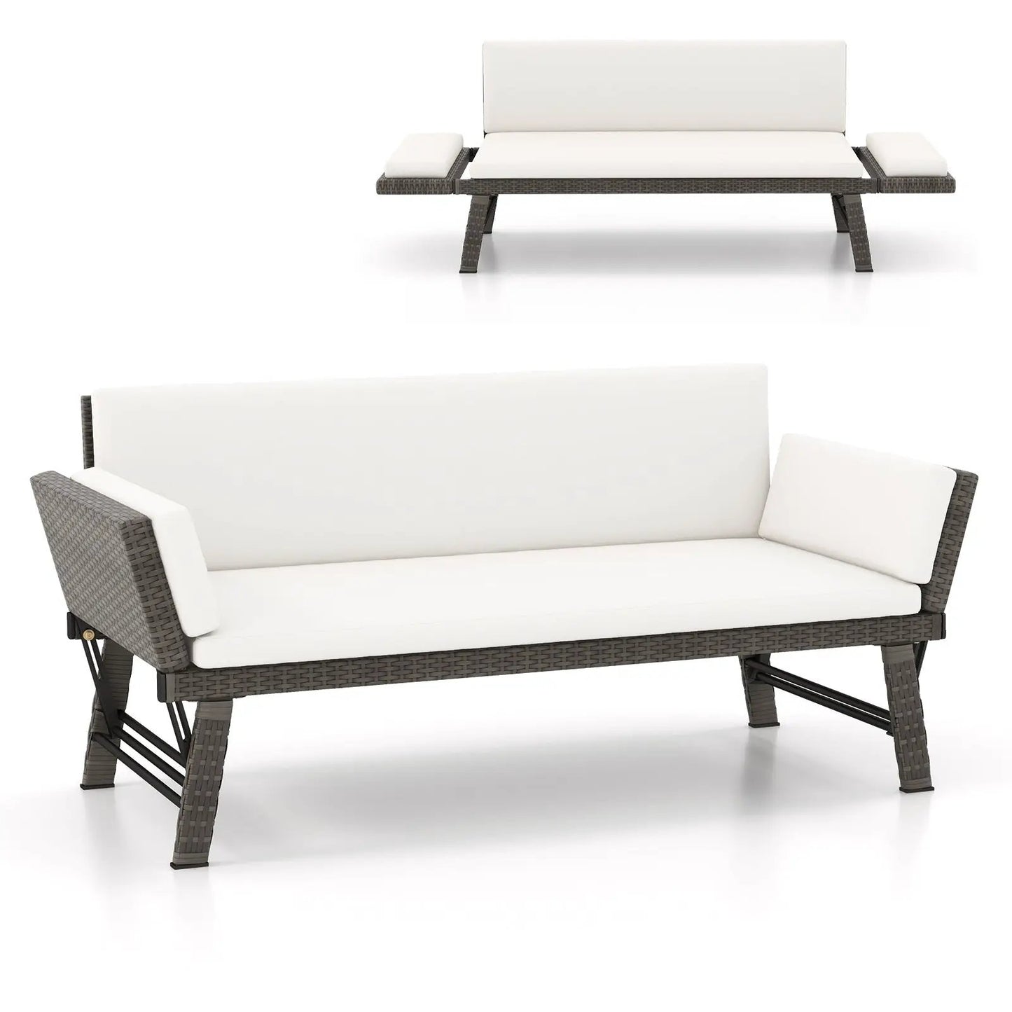 Outdoor Convertible Sofa Daybed with Adjustable Armrests for Balcony-Navy - Tampa Home & Garden Store