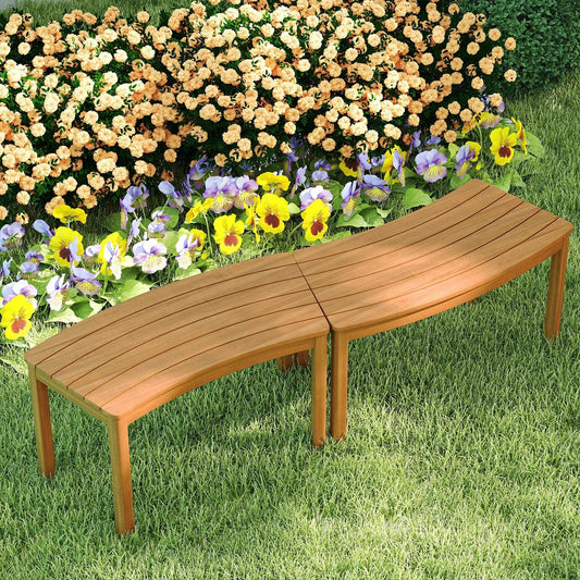 Outdoor curved acacia wood bench set (2) for porch, natural wood tone, DirectDeals on Tampa Home & Garden Store