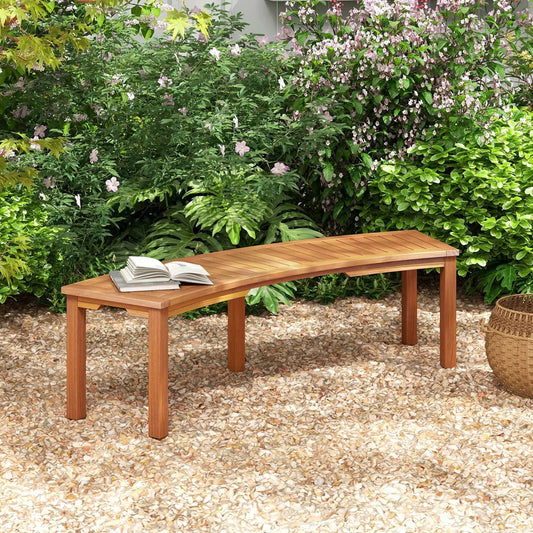 Outdoor Curved Acacia Wood Fire Pit Bench with Slatted Seat-1 Piece - Tampa Home & Garden Store