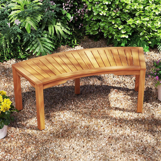 Set of 7 Outdoor Bench Acacia Wood Curved Garden Bench 2-Person - Tampa Home & Garden Store