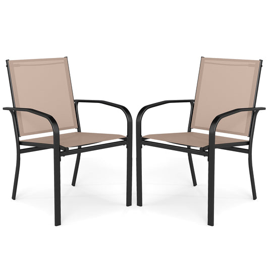 Outdoor Dining Chairs Set of 2 with High Back and Metal Frame-Light Brown - Tampa Home & Garden Store