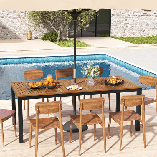 8-Person Outdoor Dining Table 79 Inch Acacia Wood Patio Table with Umbrella Hole - Tampa Home & Garden Store