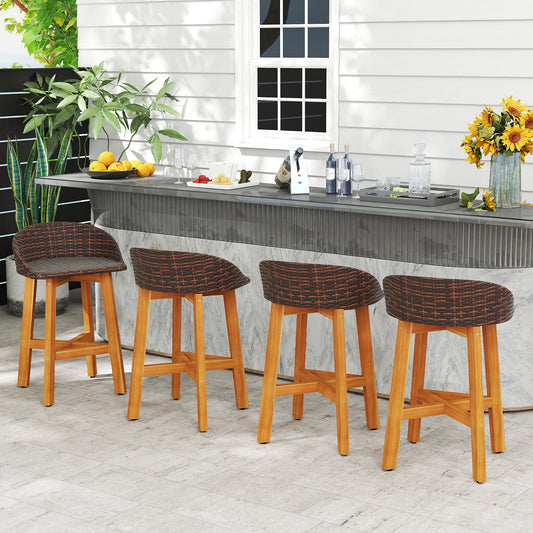 Outdoor Faux Rattan Bar Chairs Set of 2 with Ergonomic Backrests and Footrests-Brown - Tampa Home & Garden Store