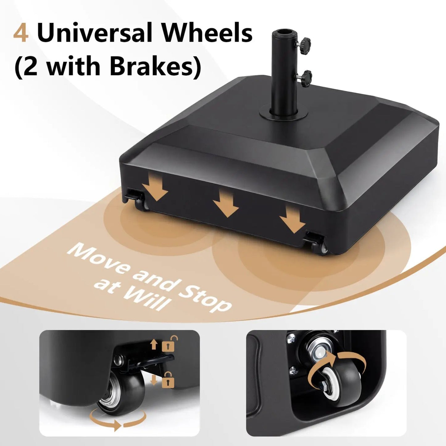 Fillable Umbrella Base with Wheels for Stability