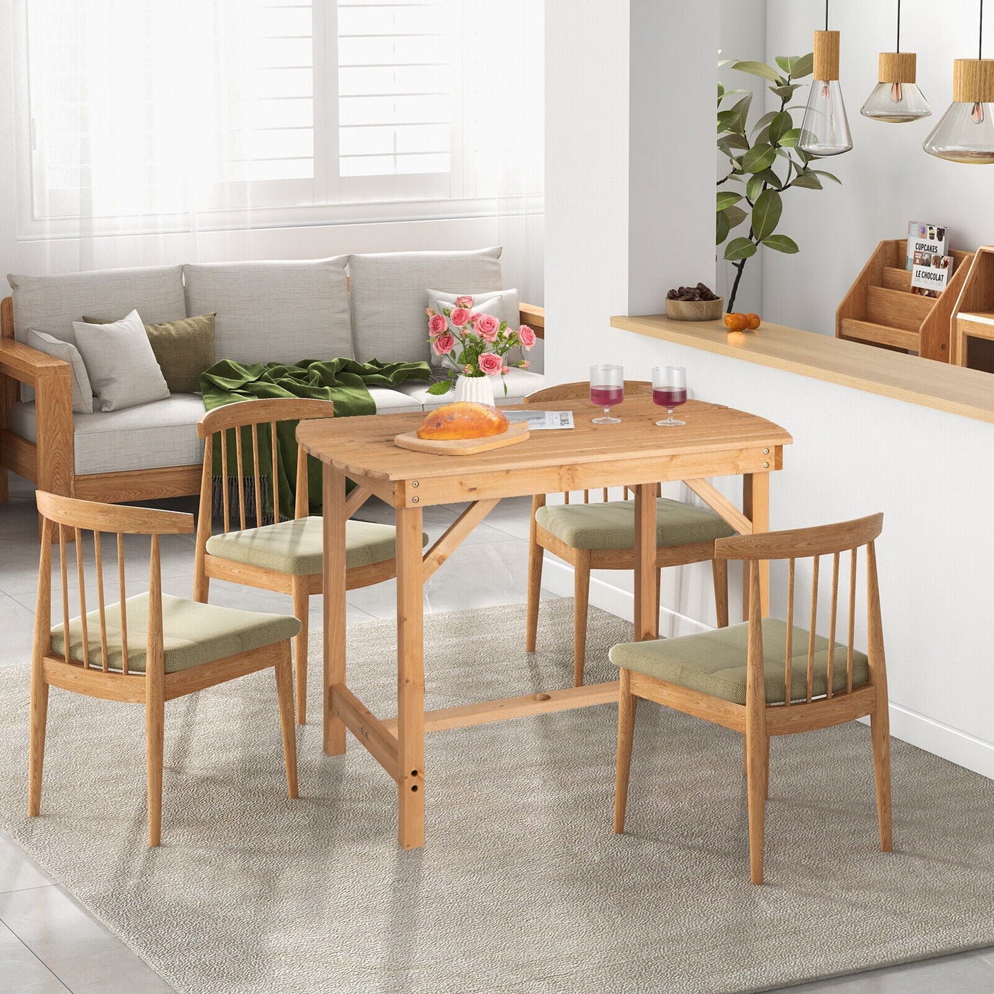 Mesa de comedor de abeto para exterior con agujero para sombrilla de 3,8 cm