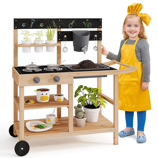 Outdoor Fir Wood Play Kitchen with Blackboard and Planting Pots on Tampa Home & Garden Store