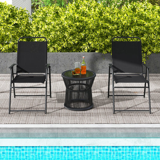 Outdoor Folding Sling Chairs Set of 4 with Armrest and Backrest-Black - Tampa Home & Garden Store
