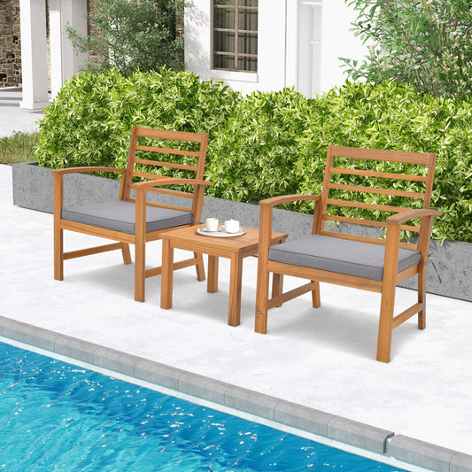 3 Pieces Outdoor Furniture Set with Soft Seat Cushions-Gray - Tampa Home & Garden Store
