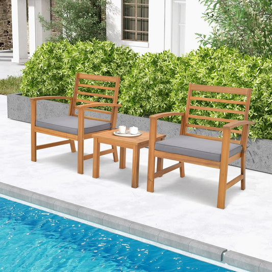 3 Pieces Outdoor Furniture Set with Soft Seat Cushions-Gray - Tampa Home & Garden Store