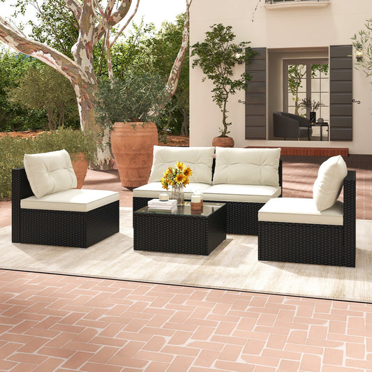5 Pieces Outdoor Patio Furniture Set with Cushions and Coffee Table - Tampa Home & Garden Store