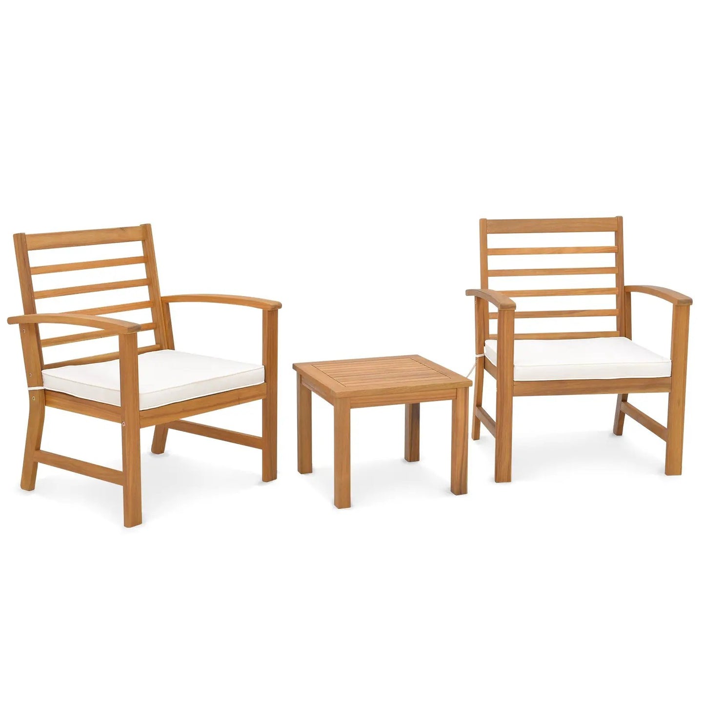 3-Piece outdoor furniture set with soft cushions two chairs and table wood on Tampa Home & Garden Store