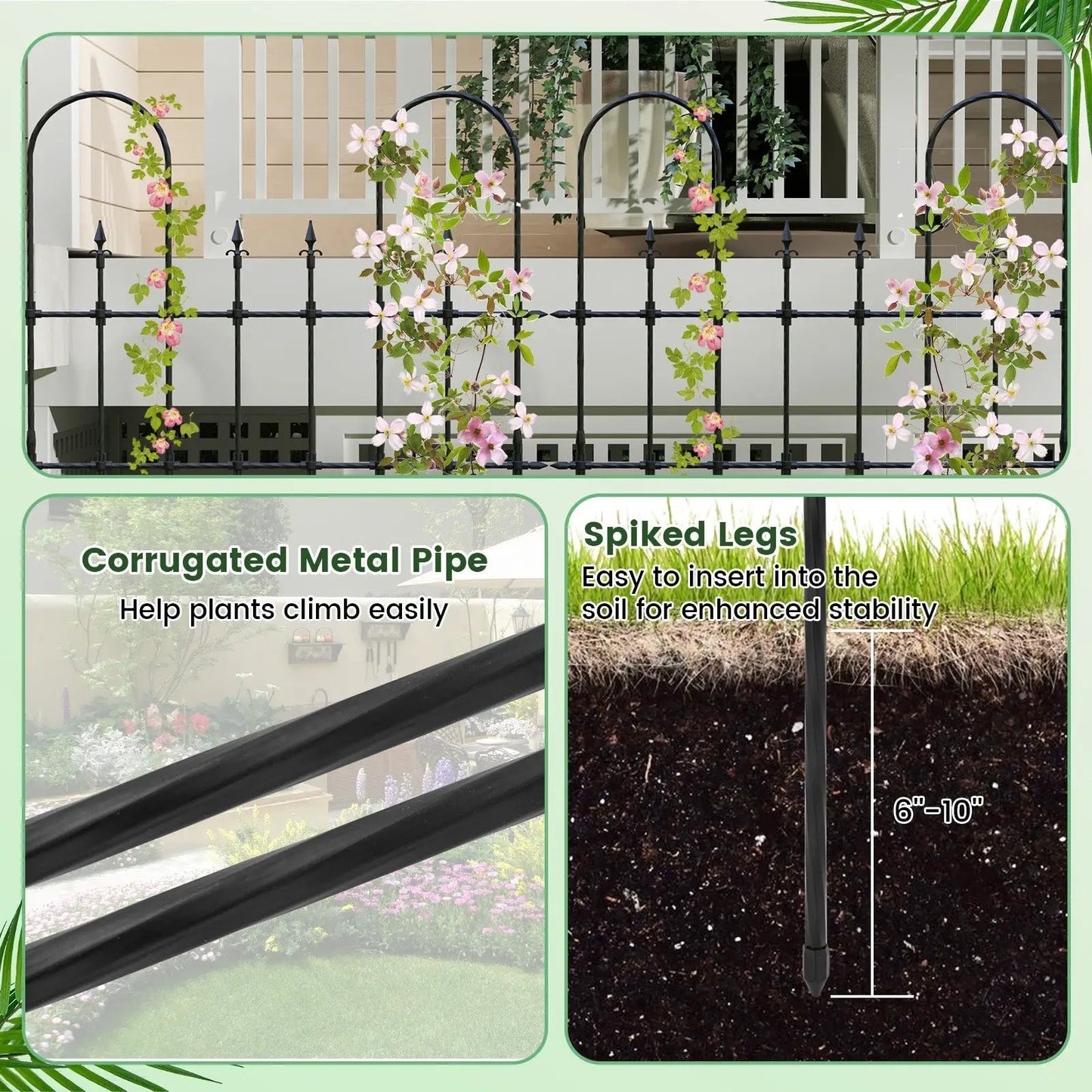 DirectDeals 58x73 inch outdoor rose arch trellis, black metal arch with pink climbing roses on Tampa Home & Garden Store
