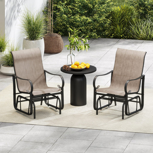 Outdoor Glider Chairs Set of 2 with High Backrest Breathable Mesh Fabric and Metal Frame-Black and Brown - Tampa Home & Garden Store