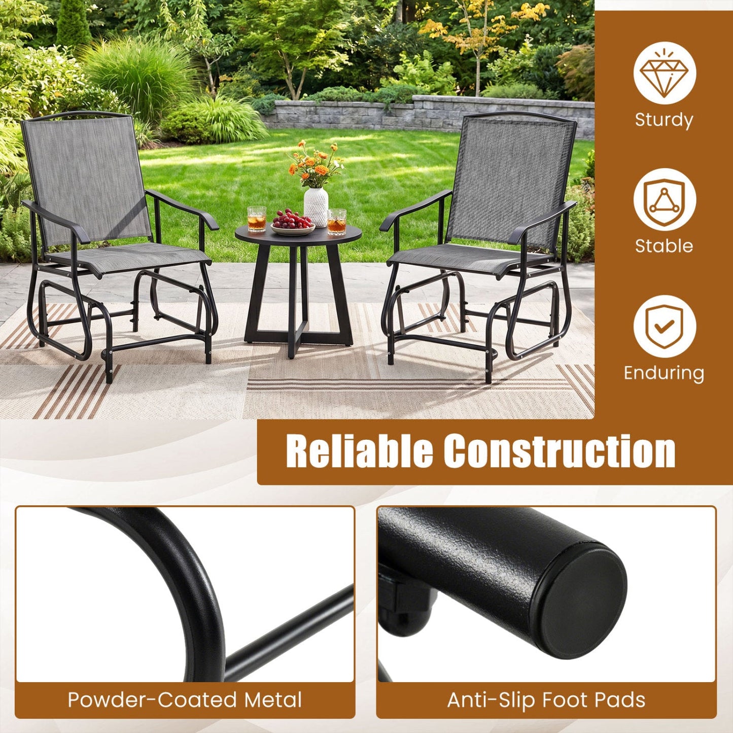 Outdoor Glider Chair With Metal Frame and Cushion