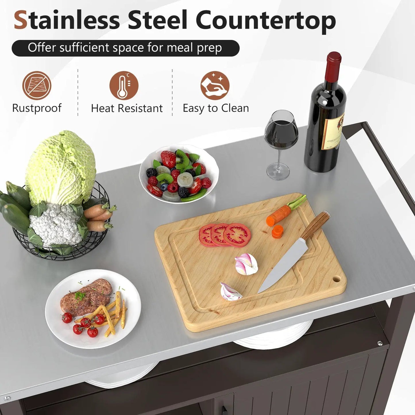 Outdoor grill cart with brown storage cabinet and stainless steel top on Tampa Home & Garden Store