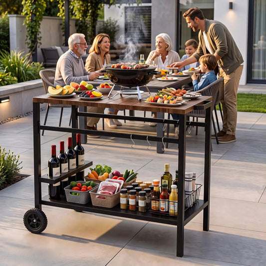 Grill Cart DirectDeals with stainless steel top and ample storage black frame on Tampa Home & Garden Store