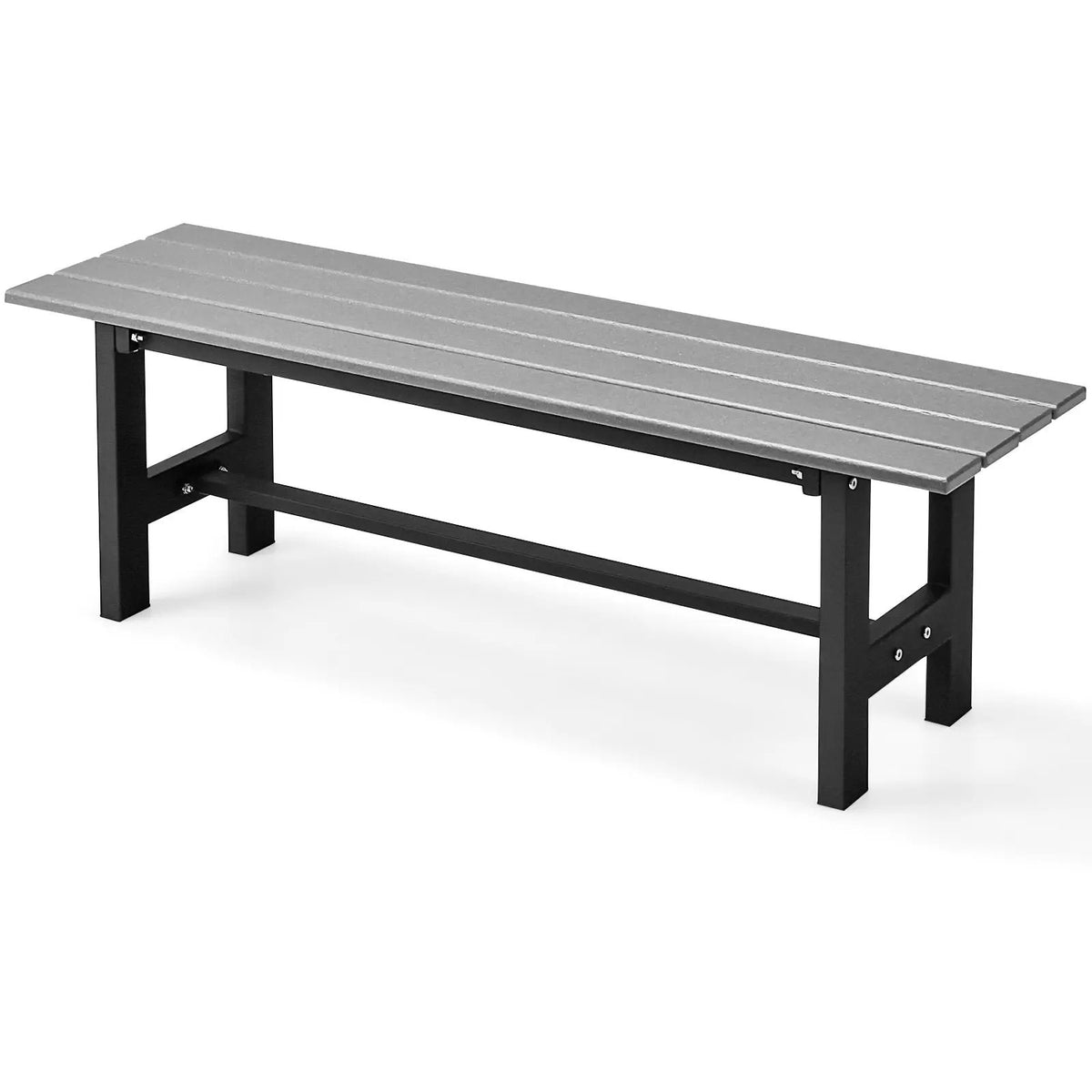 47-Inch outdoor chair with slatted gray seat on black metal frame on Tampa Home & Garden Store