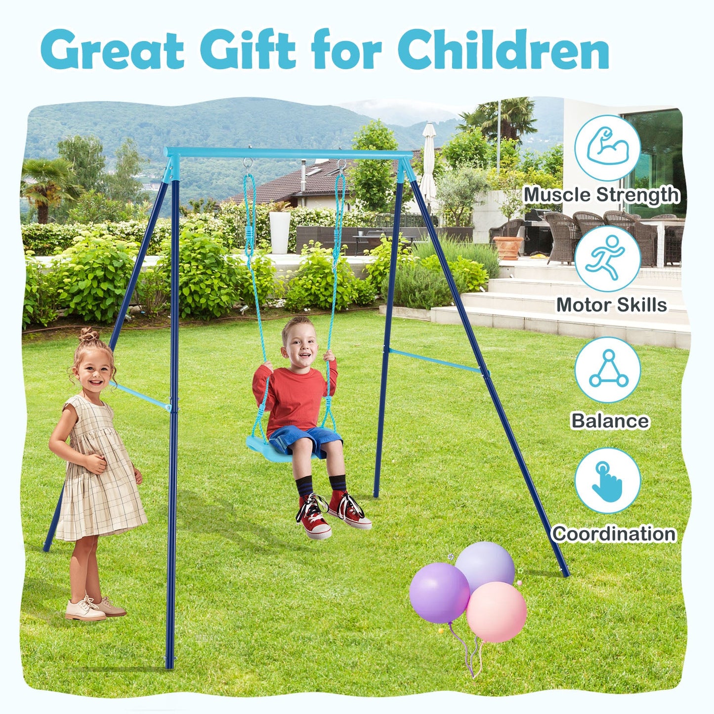 Outdoor Heavy Duty Metal Toddler Swing Set with Stand