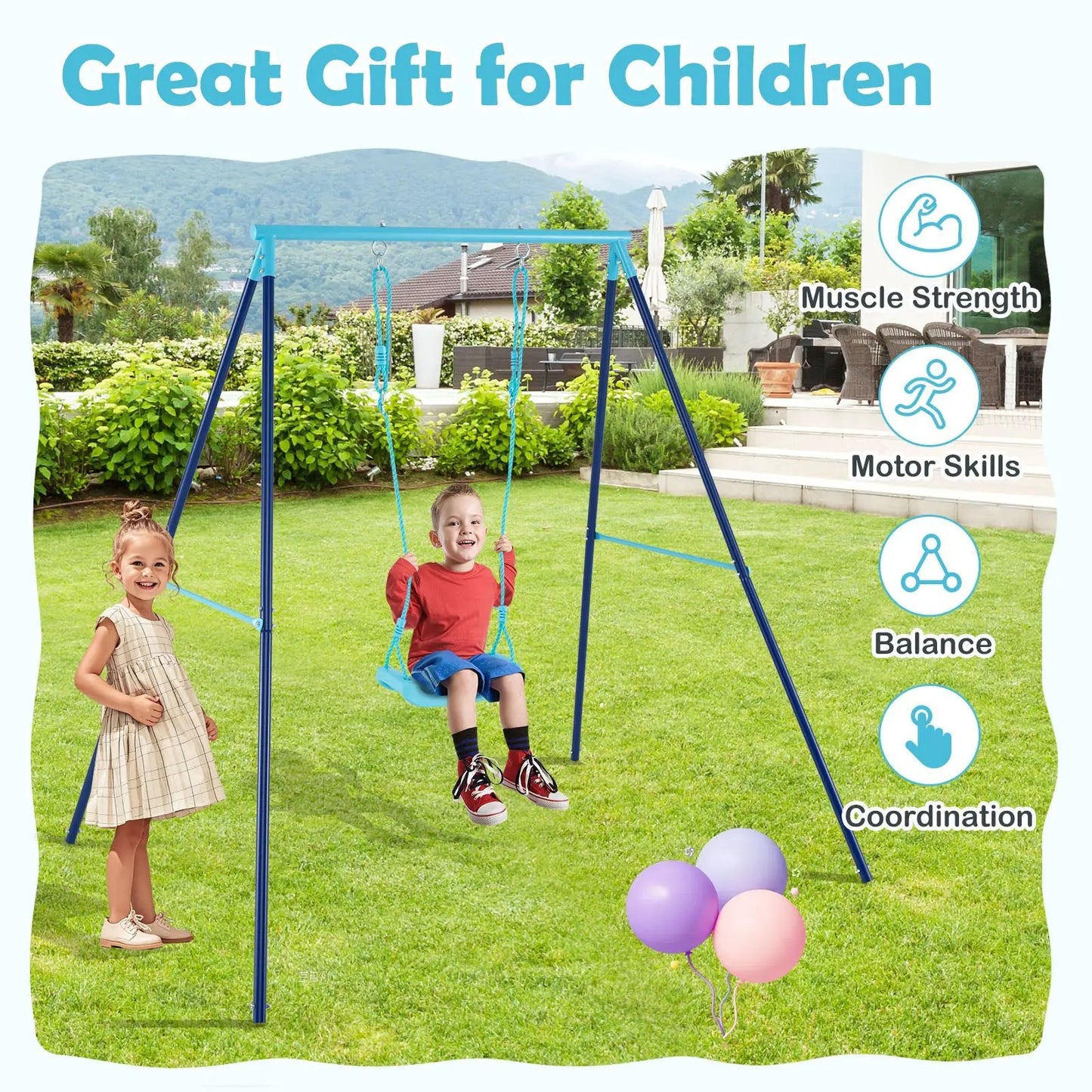 Outdoor Metal Toddler Swing Set With Stand blue frame two swings DirectDeals on Tampa Home & Garden Store