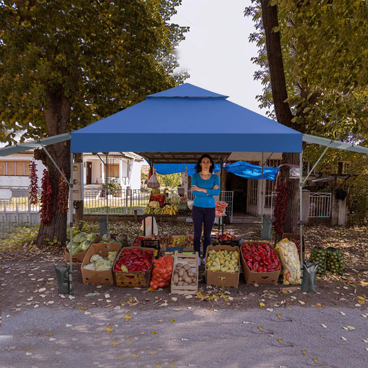 10 x 17.6 Feet Outdoor Instant Pop-up Canopy Tent with Dual Half Awnings-Blue - Tampa Home & Garden Store