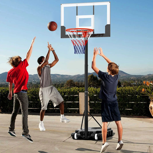 Portable adjustable outdoor kids basketball hoop with wheeled base and clear backboard on Tampa Home & Garden Store