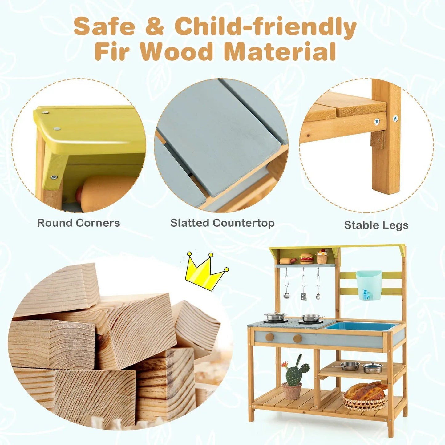 Outdoor Mud Kitchen for Kids with Water Box in fir wood, toy kitchen by DirectDeals on Tampa Home & Garden Store