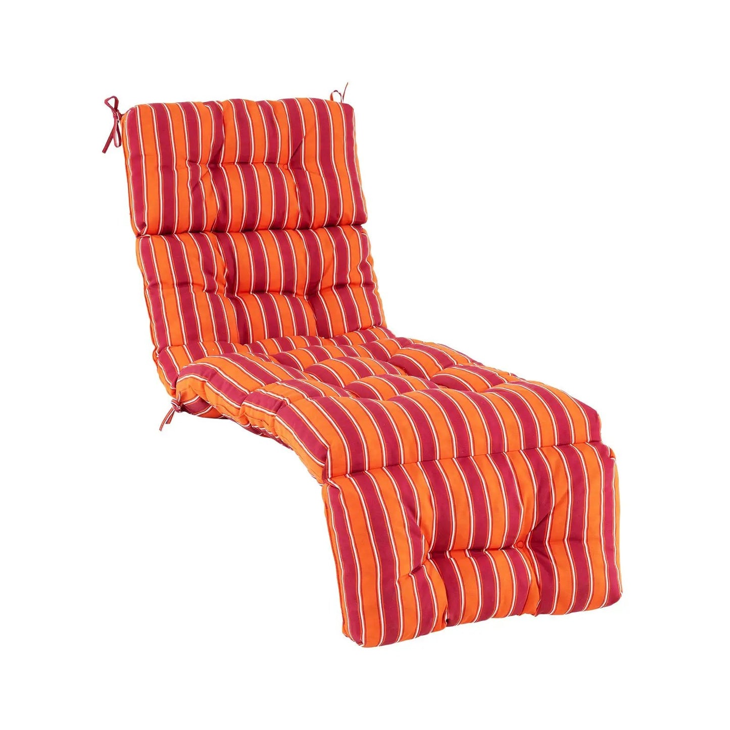 Outdoor lounge chaise cushion striped orange-red with string ties DirectDeals on Tampa Home & Garden Store