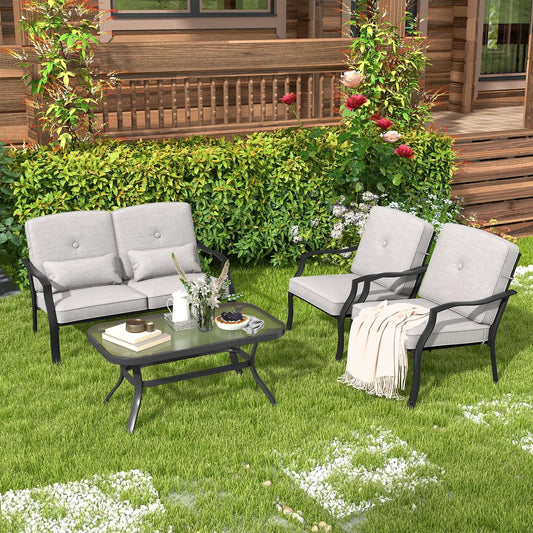Outdoor Loveseat Chair Set with Tempered Glass Coffee Table - Tampa Home & Garden Store