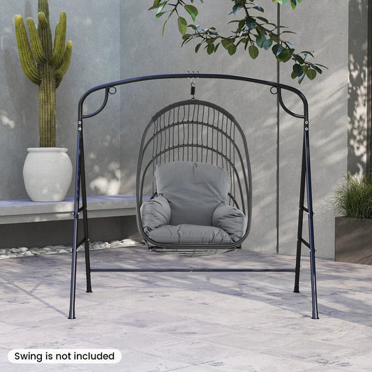 Outdoor Metal Swing Stand with 4 Support Bars and 2 Hanging Ways-Black - Tampa Home & Garden Store