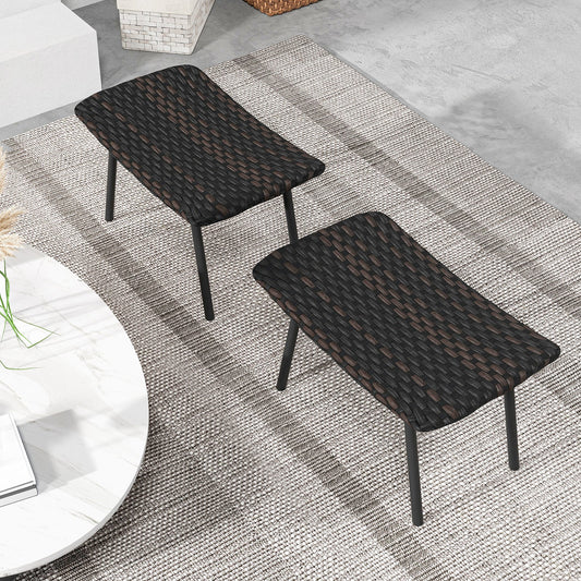 All Weather Outdoor Ottomans Set Patio Footrest Seats Set with Sturdy Metal Legs -Brown - Tampa Home & Garden Store