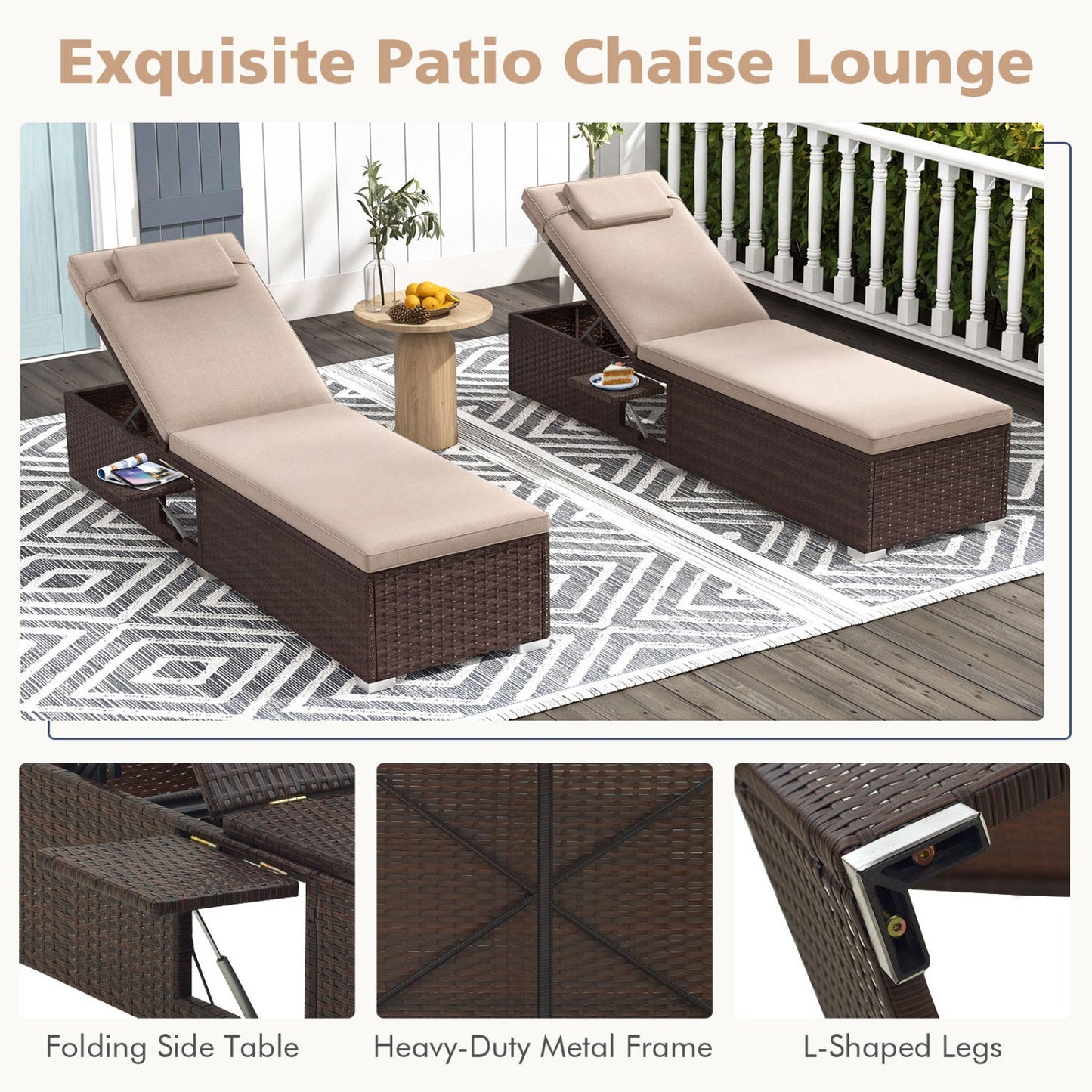 DirectDeals rattan chaise lounges beige cushions, 6-position backrests, foldable side tables on Tampa Home & Garden Store