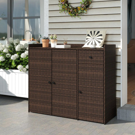 PE Wicker Storage Cabinet with 3 Doors for Deck in dark brown by DirectDeals on Tampa Home & Garden Store