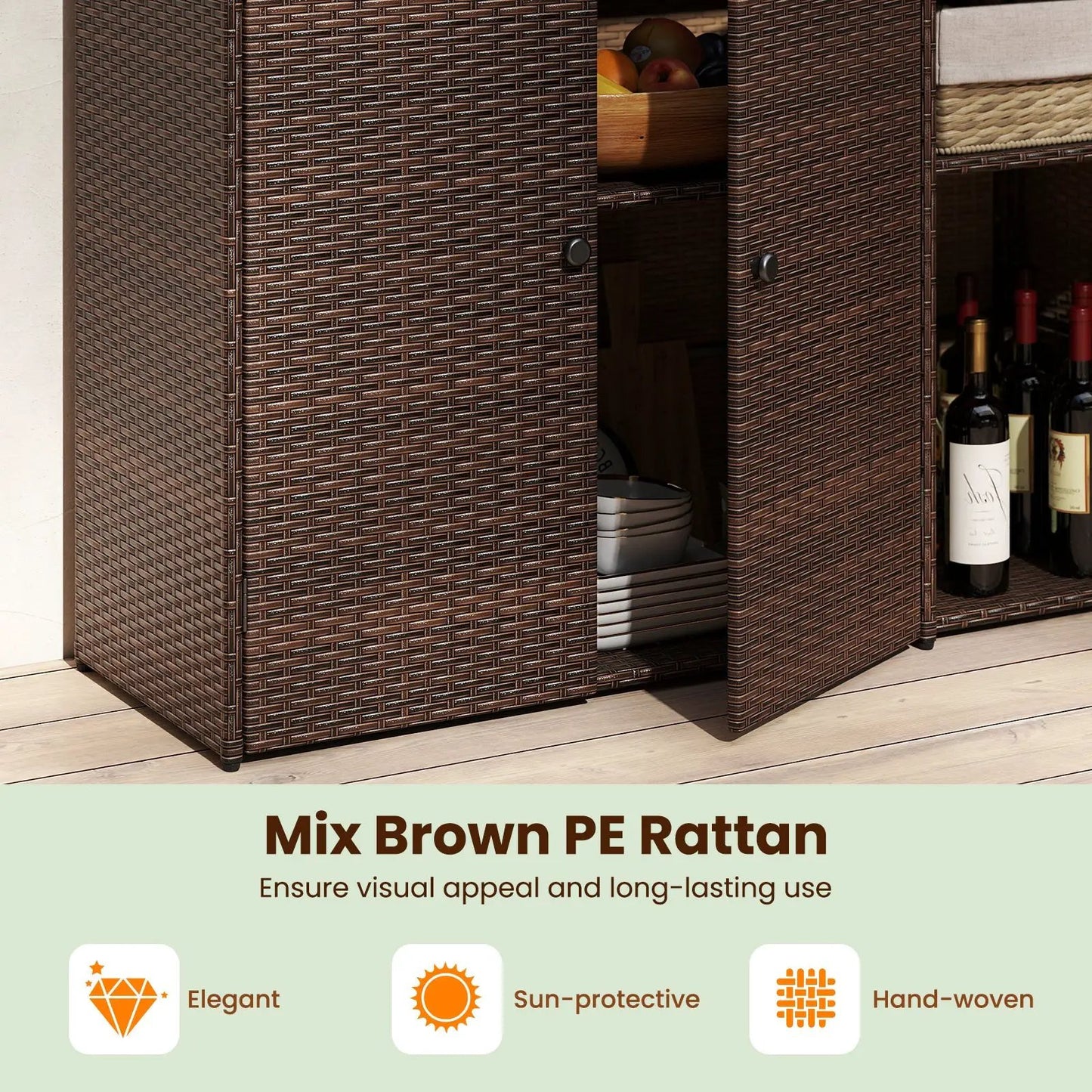 PE wicker storage cabinet with 3 doors in brown for deck outdoor storage DirectDeals on Tampa Home & Garden Store