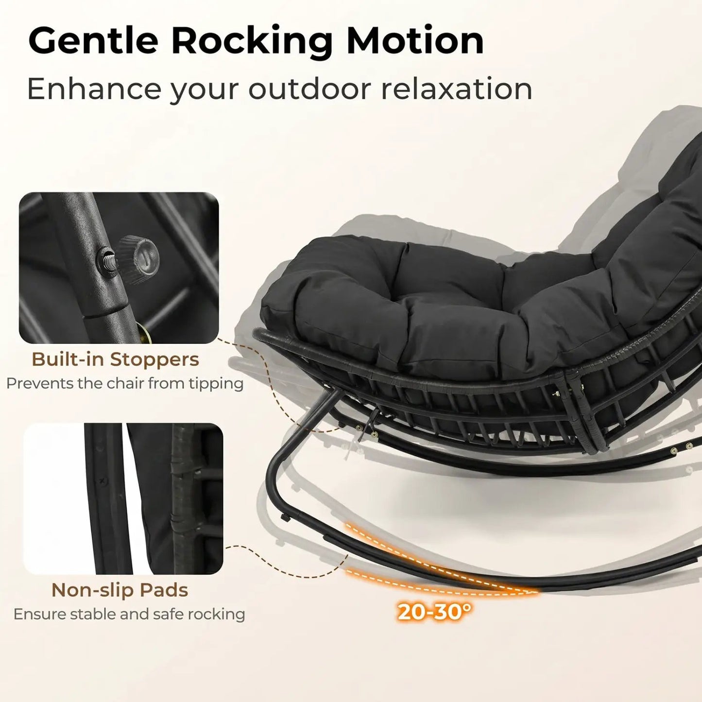 Papasan Rocking Chair with Thick Cushion Outdoor