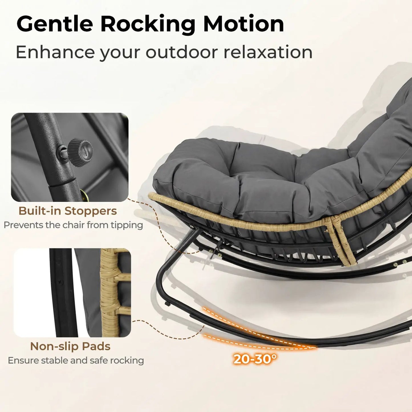 Papasan Rocking Chair with Cushioned Seat