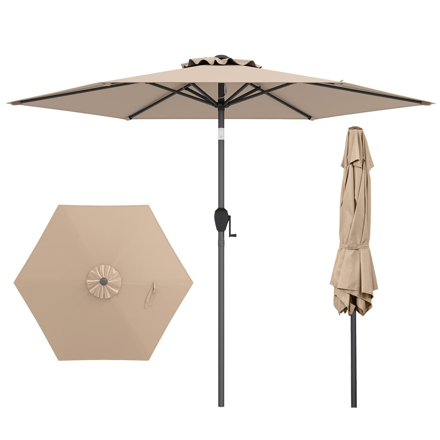 Sombrilla de mercado para patio exterior de 7.5 pies de servicio pesado con botón de inclinación - Beige